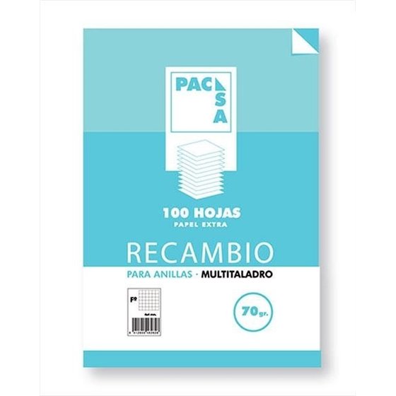 Recambio PACSA Folio 100 Hojas 70 g. 16T Modelo Cuadros 4 mm.
