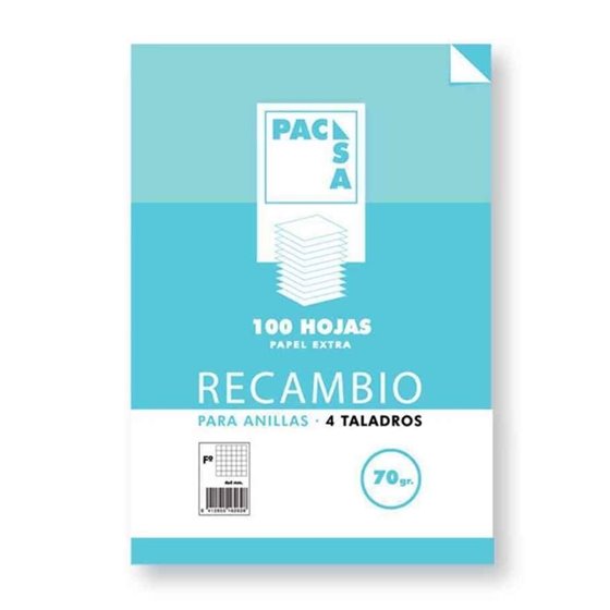 Recambio PACSA Folio 100 Hojas 70 g. 4T Modelo Pauta 2.5 mm.