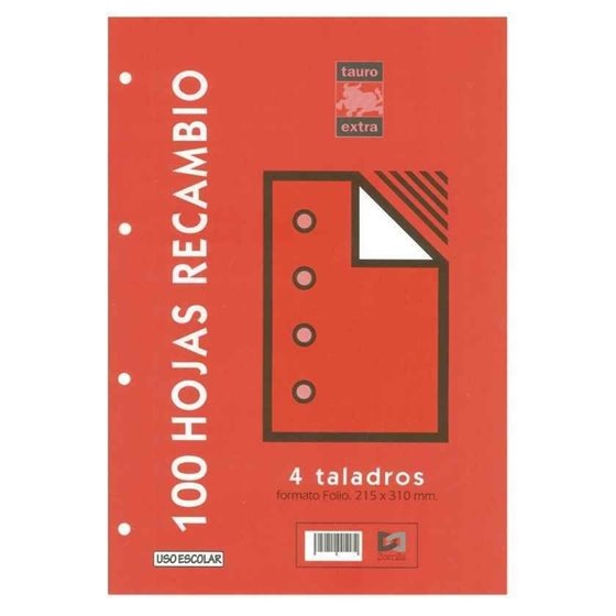 Recambio TAURO Extra Folio 100 Hojas 80 g. 4T Modelo Liso