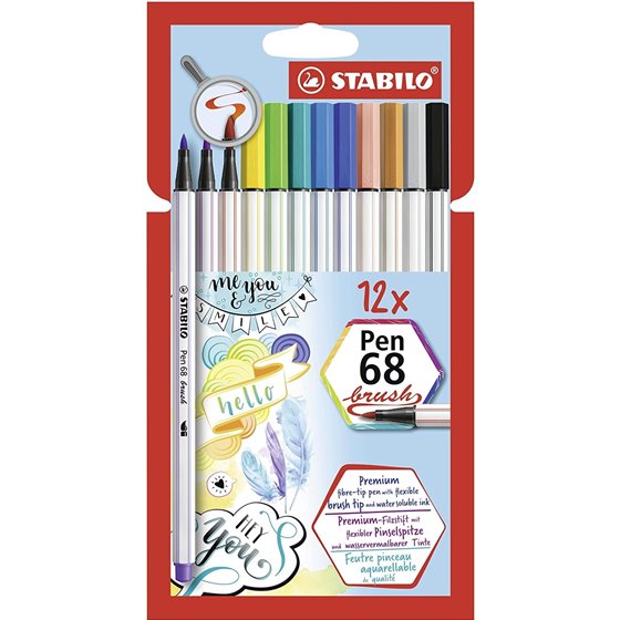 Rotulador STABILO Pen 68 Brush Punta Pincel Envase 12 COLORES
