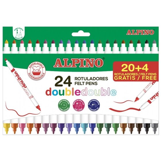 Rotuladores ALPINO Doble Punta Envase 20 COLORES