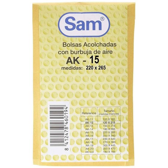 Sobre Burbuja SAM Acolchado Kraft Tamaño AK-15 220 x 265 mm.