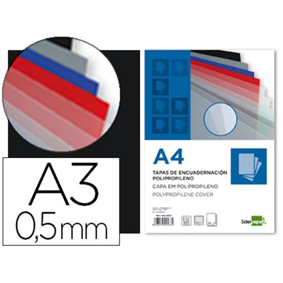 Tapa Encuadernacion Liderpapel Polipropileno A3 0.5 Mm Negro Opaco Paquete De 100 Unidades
