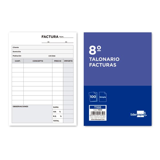 Talonario Liderpapel Facturas 8� Original T100 Con I.V.A.