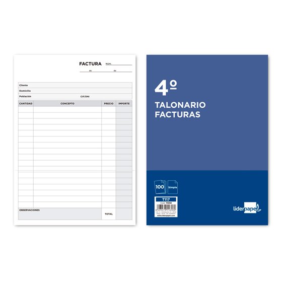 Talonario Liderpapel Facturas Cuarto Original T117 Sin I.V.A