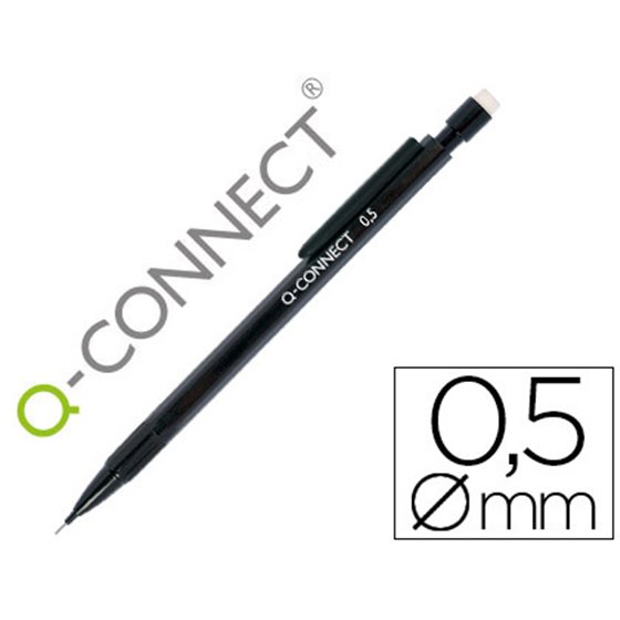 Portaminas Q-Connect 0,5 Mm Con 3 Minas Cuerpo Negro Con Clip Negro