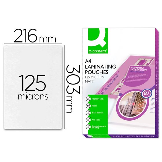 Bolsa De Plastificar Q-Connect 303 X 216 Mm Din A4 125 Mc Autoadhesivas Caja De 100 Unidades