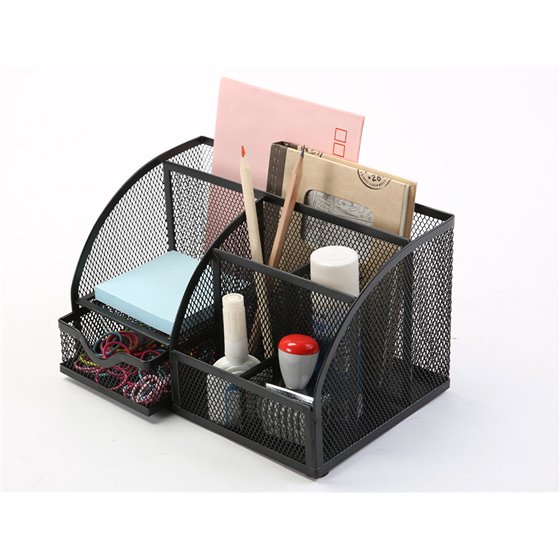 Organizador Sobremesa Q-Connect Kf17295 Metalico Curvo Rejilla Negra Con 5 Departamentos 220X140X130 Mm