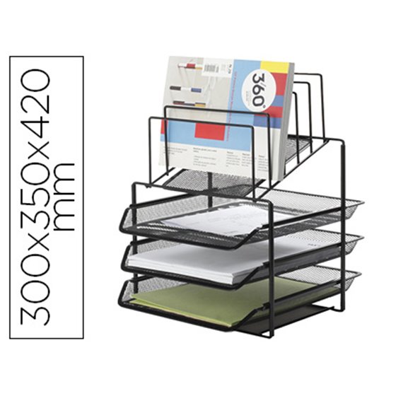 Bandeja Clasificadora Sobres Q-Connect Kf17296 Metalica Rejilla Negra 3 Bandejas 300X350X420 Mm