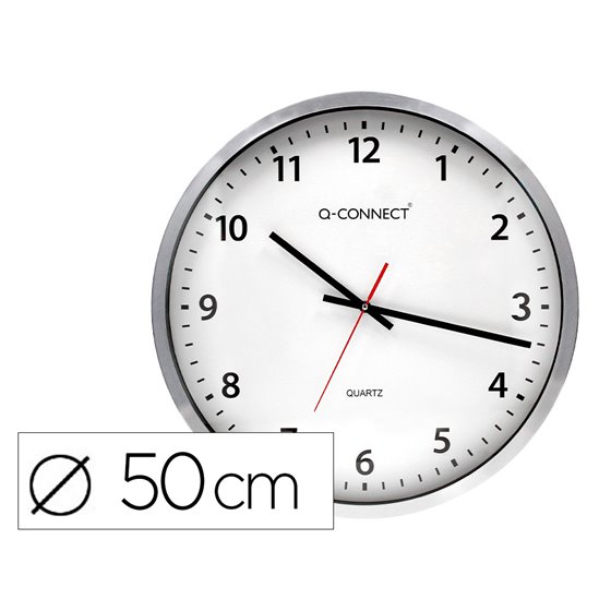 Reloj Q-Connect De Pared Plastico Oficina Redondo 50 Cm Marco Cromado