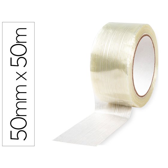 Cinta Adhesiva Q-Connect Monofilamentos Transparente 50 Mt X 50 Mm Para Embalaje