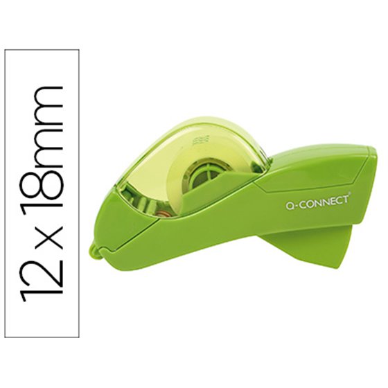 Portarrollo Q-Connect Automatico Plastico Para Cintas De 12 Y 19 Mm Color Verde Incluye 2 Cintas