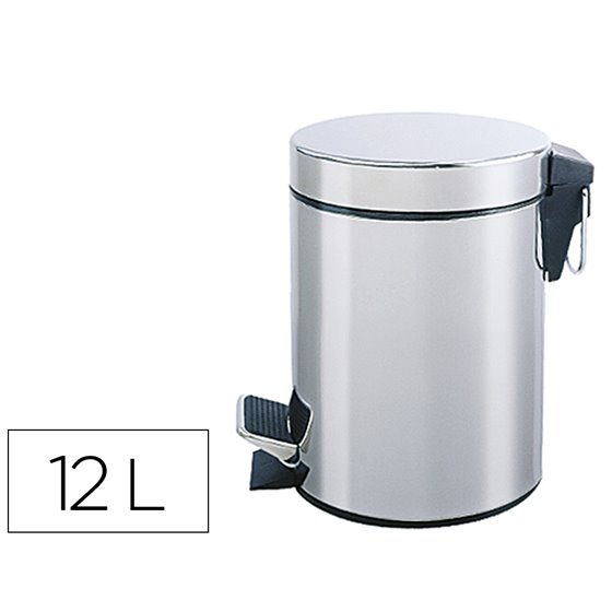 Papelera Metalica Q-Connect Con Pedal Cromada 25X38Cm Capacidad 12 Litros