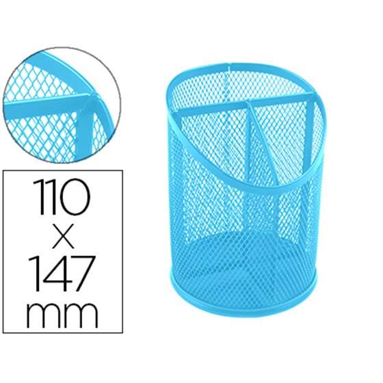 Cubilete Portalapices Q-Connect Turquesa Metal Rejilla Con 3 Compartimentos Diametro 110 Mm Alto 147 Mm