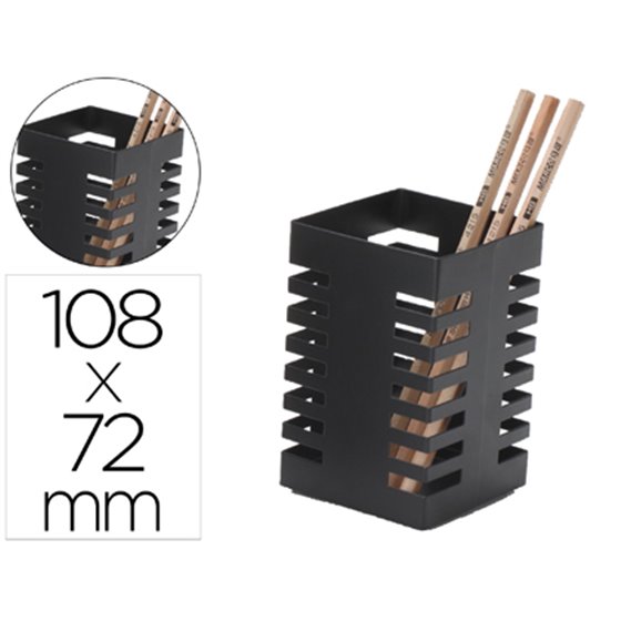 Cubilete Portalapices Q-Connect Negro Metal Cuadrado 72X108 Mm