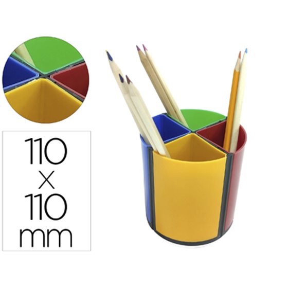 Cubilete Portalapices Q-Connect 4 Colores Opacos Plastico Giratorio Diametro 110 Mm Alto 110 Mm
