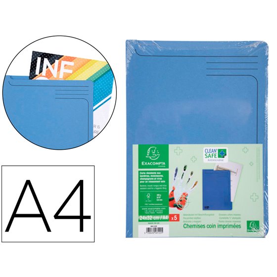 Carpeta Dossier U�ero Exacompta Clean Safe Cartulina 400 Gr Din A4 Azul Paquete De 5 Unidades