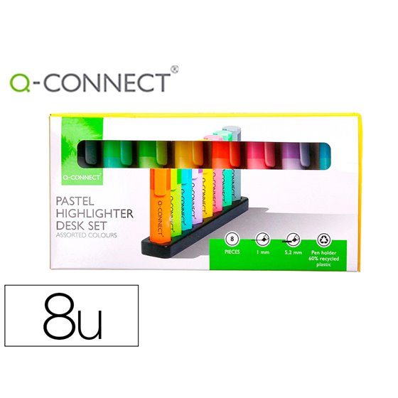 Rotulador Q-Connect Fluorescente Pastel Punta Biselada Estuche De Sobremesa 8 Colores Surtidos