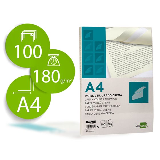 Papel Verjurado Liderpapel A4 180G/M2 Crema Paquete De 100 Hojas