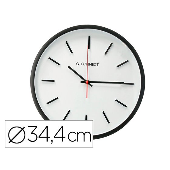 Reloj Q-Connect De Pared De Plastico Redondo 34,4 Cm Movimiento Silencioso Color Negro