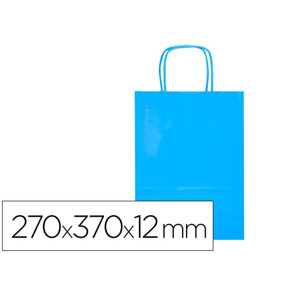 Bolsa Papel Q-Connect Celulosa Celeste M Con Asa Retorcida 270X370X12 Mm