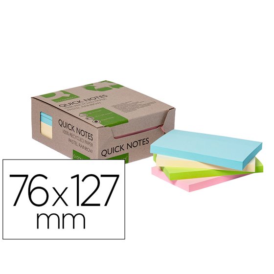 Bloc De Notas Adhesivas Quita Y Pon Q-Connect 76X127 Mm 100% Papel Reciclado Colores Pasteles En Caja De Carton