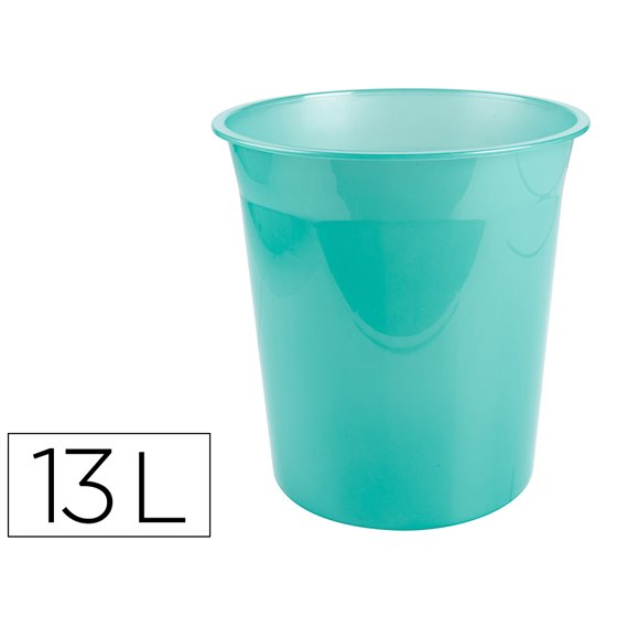 Papelera Plastico Liderpapel Menta Translucido 13 Litros 275X285 Mm