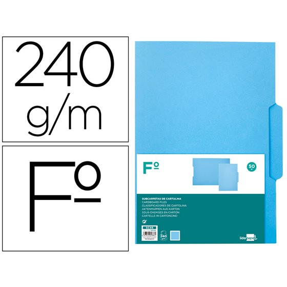 Subcarpeta Cartulina Liderpapel Folio Pesta�a Central 240G/M2 Azul