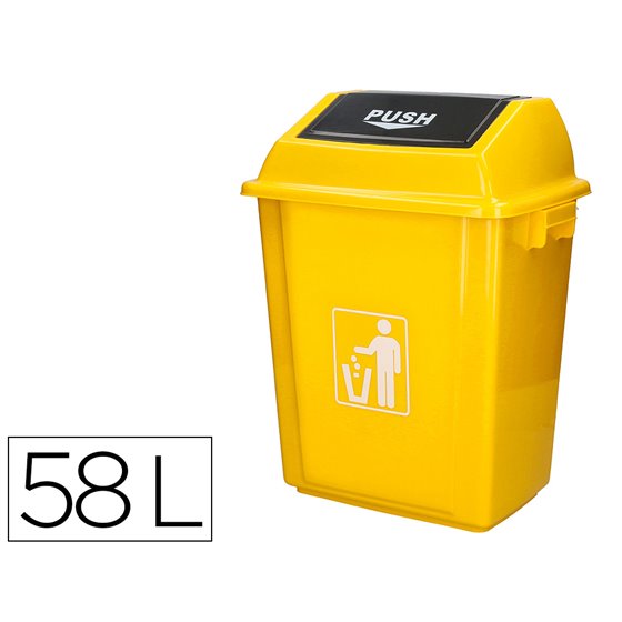 Papelera Contenedor Q-Connect Plastico Con Tapa De Balancin 58 Litros Amarillo 470X330X760 Mm