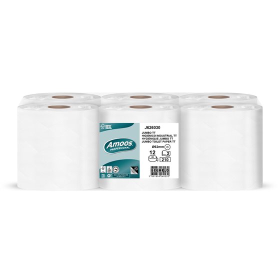 Papel Higienico Amoos Jumbo Industrial 2 Capas 30G/M2 Paquete De 12 Rollos