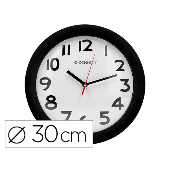 Reloj Q-Connect De Pared Plastico Oficina Redondo 30 Cm Marco Negro
