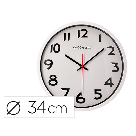 Reloj Q-Connect De Pared Plastico Oficina Redondo 34 Cm Marco Blanco