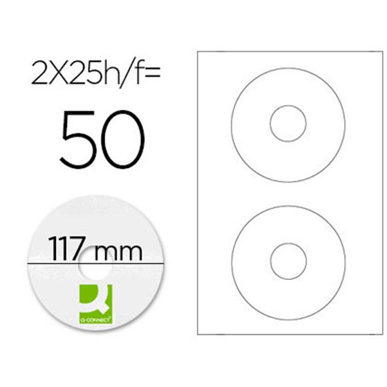 Etiqueta Adhesiva Q-Connect Kf01579 -Tama�o Cd-Rom -Fotocopiadora -Laser -Ink-Jet-Caja Con 25 H/50 Etiquetas