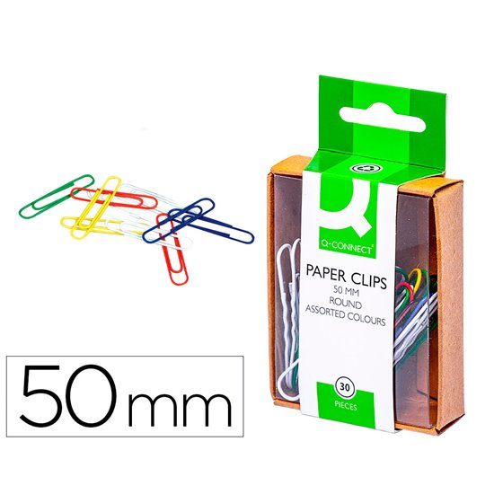 Clips Colores Q-Connect 50 Mm Caja De 30 Unidades Colores Surtidos