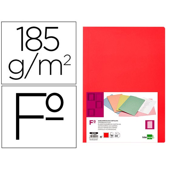 Subcarpeta Liderpapel Folio Rojo Intenso 180G/M2