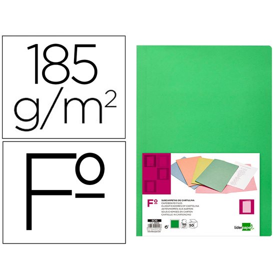 Subcarpeta Liderpapel Folio Verde Intenso 180G/M2