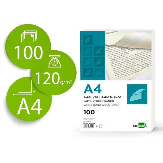 Papel Verjurado Liderpapel A4 120G/M2 Blanco Paquete De 100 Hojas