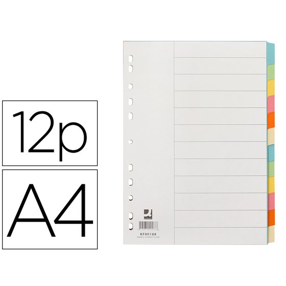 Separador Q-Connect Cartulina Juego De 12 Separadores Din A4 Multitaladro