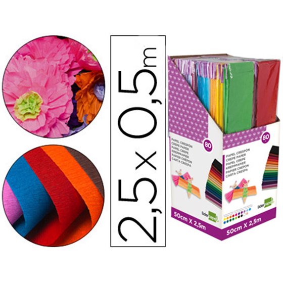 Papel Crespon Liderpapel 0.50 X 2.50 Mt Encelofanado Expositor De 80 Unidades Colores Surtidos