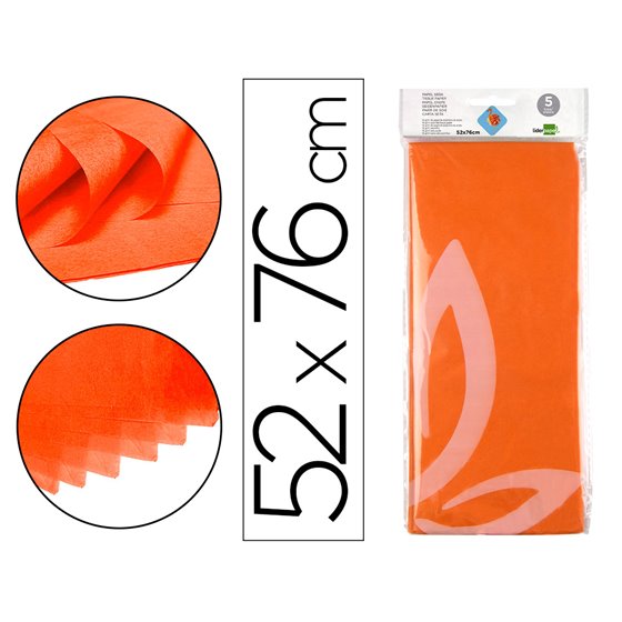 Papel Seda Liderpapel 52X76Cm 18G/M2 Bolsa De 5 Hojas Naranja