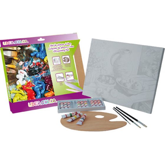 Set Pintura Al Oleo Lidercolor Contiene 1 Lienzo Imprimacion 30X40Cm 1 Paleta Madera 3 Brochas Tubos 12X12Ml Oleo