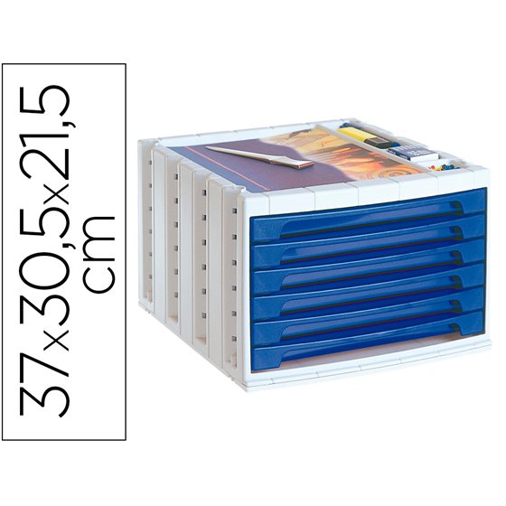 Fichero Cajones De Sobremesa Q-Connect 305X370X215 Mm Bandeja Organizadora Superior 6 Cajones Azul Opaco