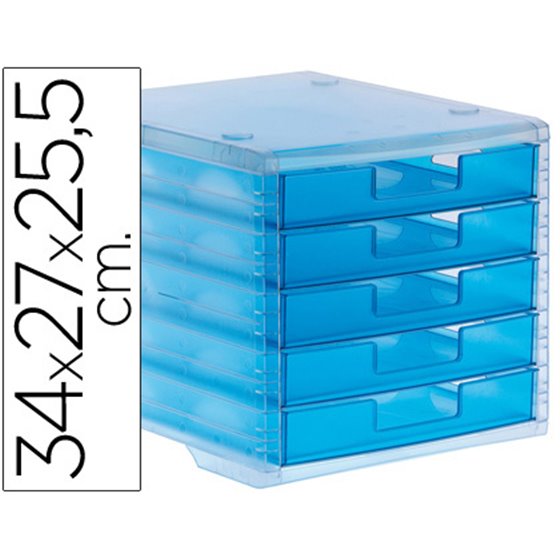 Fichero Cajones De Sobremesa Q-Connect 340X270X260 Mm Apilables 5 Cajones Azul Mar Translucido