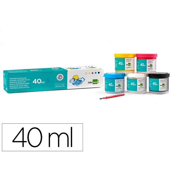 Tempera Liderpapel Escolar 40 Ml Caja 5 Colores Surtidos + Pincel