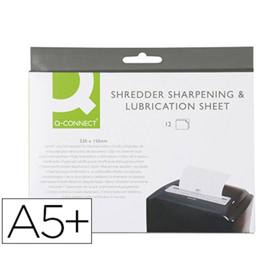 Hojas Lubricantes Y Afiladoras Q-Connect Para Destructora Paquete De 12 Hojas Tama�o 220X150 Mm