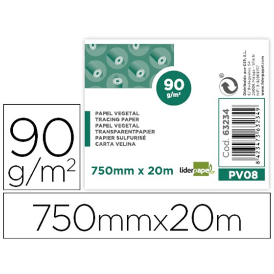 Papel Dibujo Liderpapel 750Mmx20M 90G/M2 Vegetal Rollo