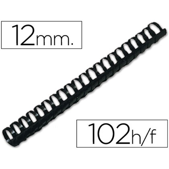 Canutillo Q-Connect Redondo 12 Mm Plastico Negro Capacidad 102 Hojas Caja De 100 Unidades