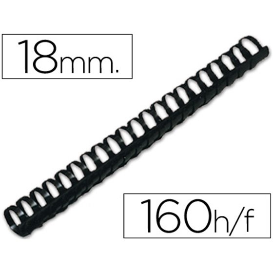 Canutillo Q-Connect Redondo 18 Mm Plastico Negro Capacidad 160 Hojas Caja De 50 Unidades