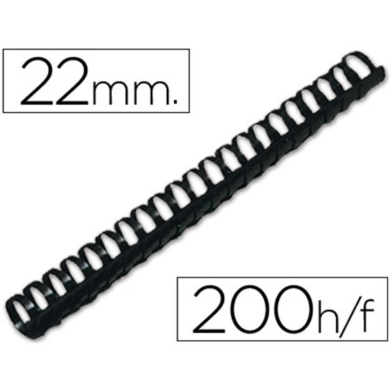 Canutillo Q-Connect Redondo 22 Mm Plastico Negro Capacidad 200 Hojas Caja De 50 Unidades