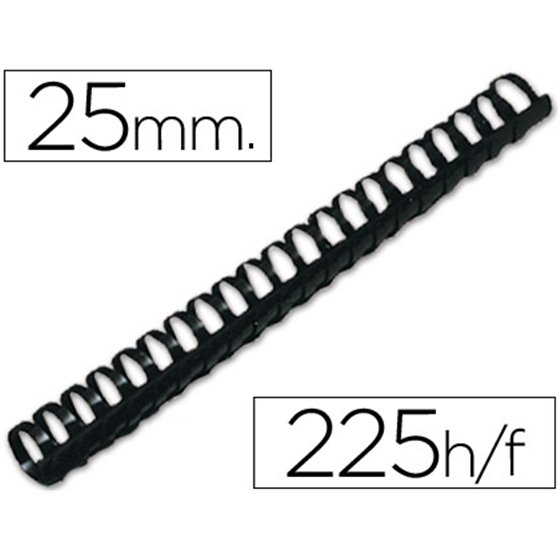 Canutillo Q-Connect Redondo 25 Mm Plastico Negro Capacidad 225 Hojas Caja De 50 Unidades